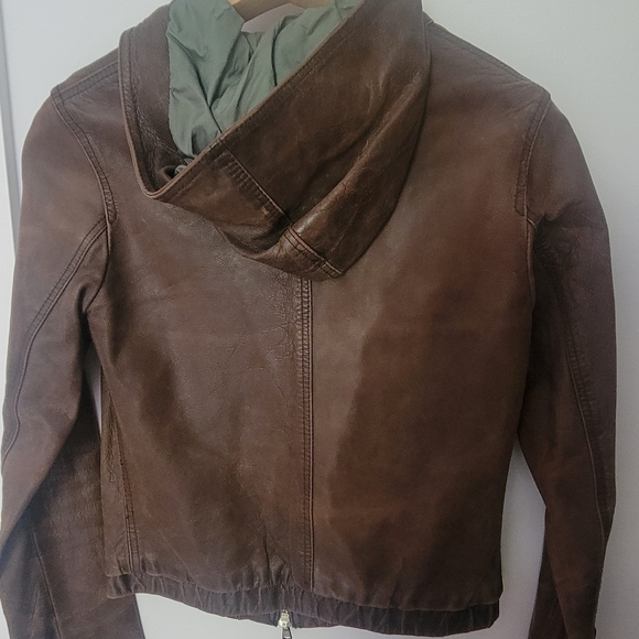 M0851 Brown Leather Hooded Jacket - Picture 2 of 3